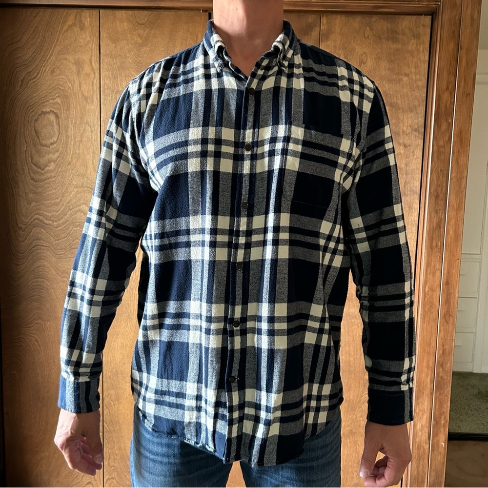 Men's Navy and Cream Plaid Shirt